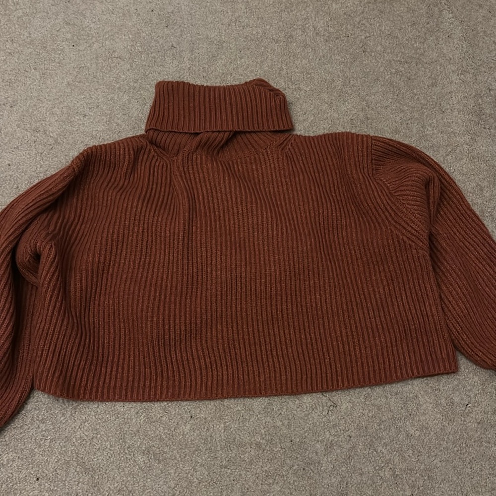 Grey Bandit: Orangy Red Cropped Turtleneck Sweater